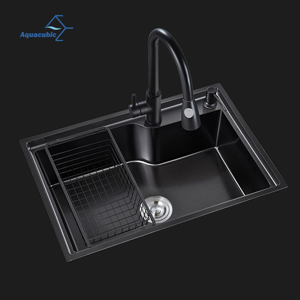 Aquacubic Black Single Kitchen Sink Vegetable Washing Basin Sink Kitchen Black Stainless Steel Black Sink Black Drainer