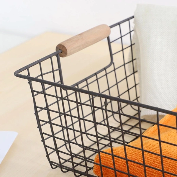 Metal Storage Basket with Handle for Closet Food Organizer