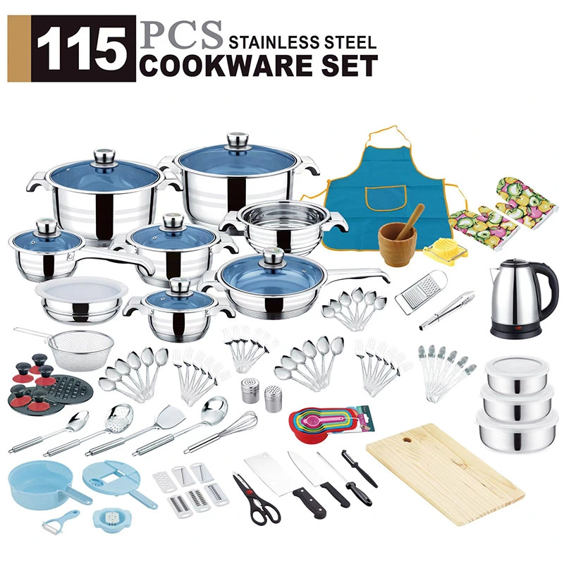 Professional Manufacturer Kitchen Utensils 115 PCS Stainless Steel Cookware Set for Brazil Mexico Market