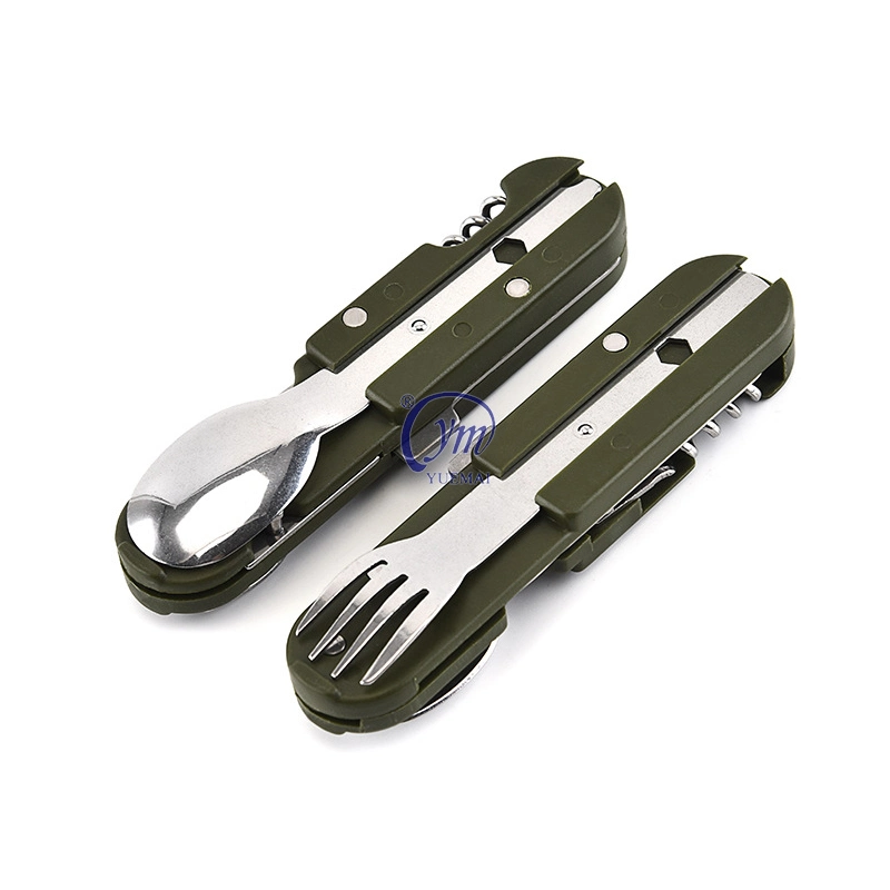 Portable 5-in-1detachable Folding Outdoor Camping Tableware Set Stainless Steel Travel Knife and Forks