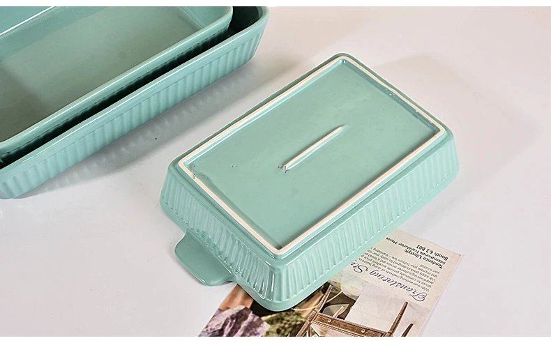 Rectangular Shape Ceramic Bakeware Set Kitchen Microwave Oven Safe Stoneware Baking Dish with Double Handles