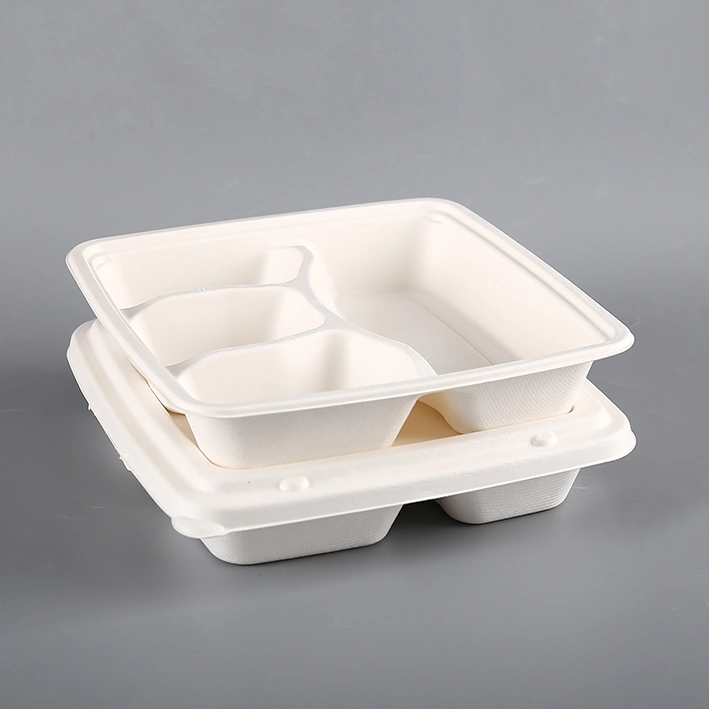 Disposable Eco Food Packaging Box Biodegradable Tableware Sugarcane Bagasse Pulp Paper Plate Luxury Dinnerware Sets with Lid