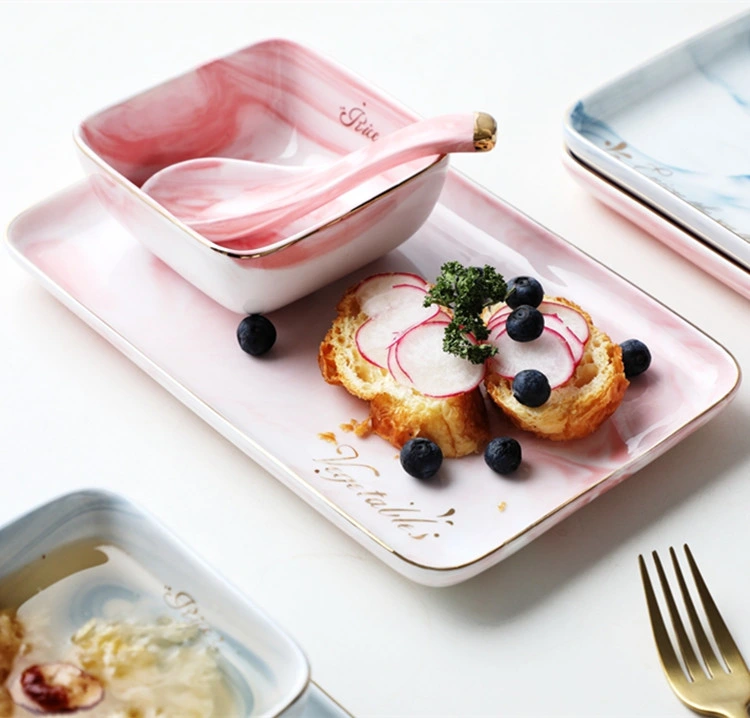 Nordic Ceramic Marble Square Dinnerware Set