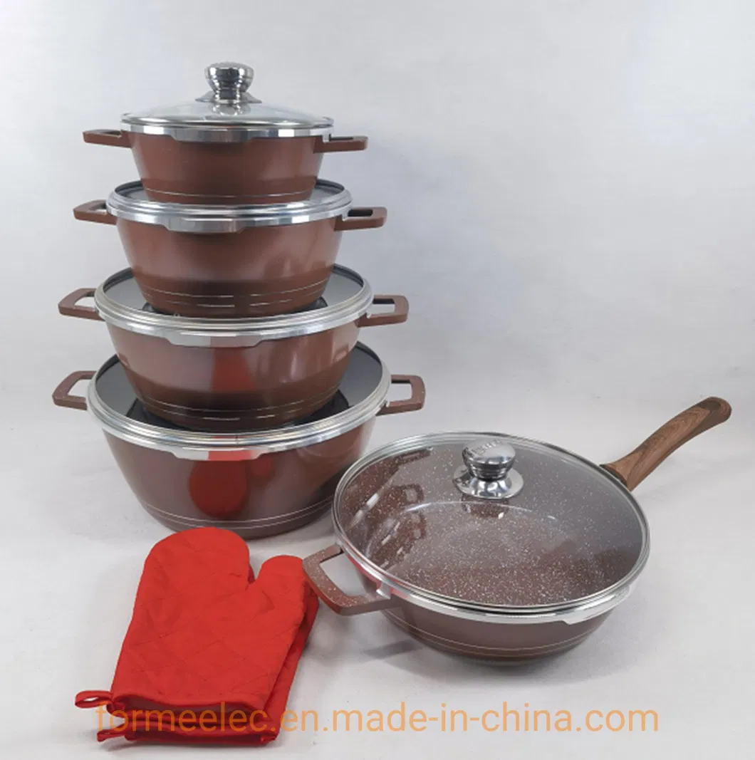 Ceramic Kitchenware Maifan Stone Casserole 6PCS Cookware Set Aluminum Granite Casserole Set