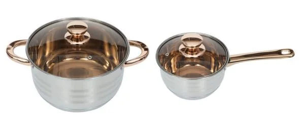 Stainless Steel Cookware Tea Glass Lid Golden Handle Pots Cookware Set