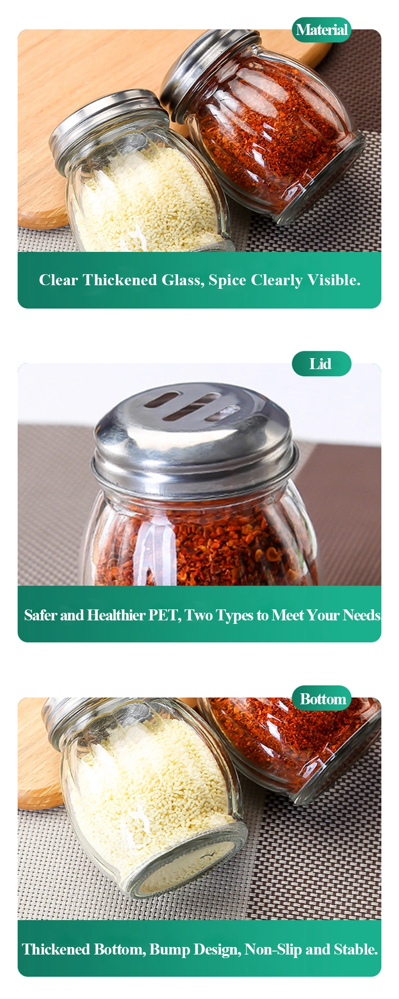 135ml Kitchen Refillable Seasoning Salt Pepper Chili Powder Dispenser Glass Spice Jar with Shaker Lid