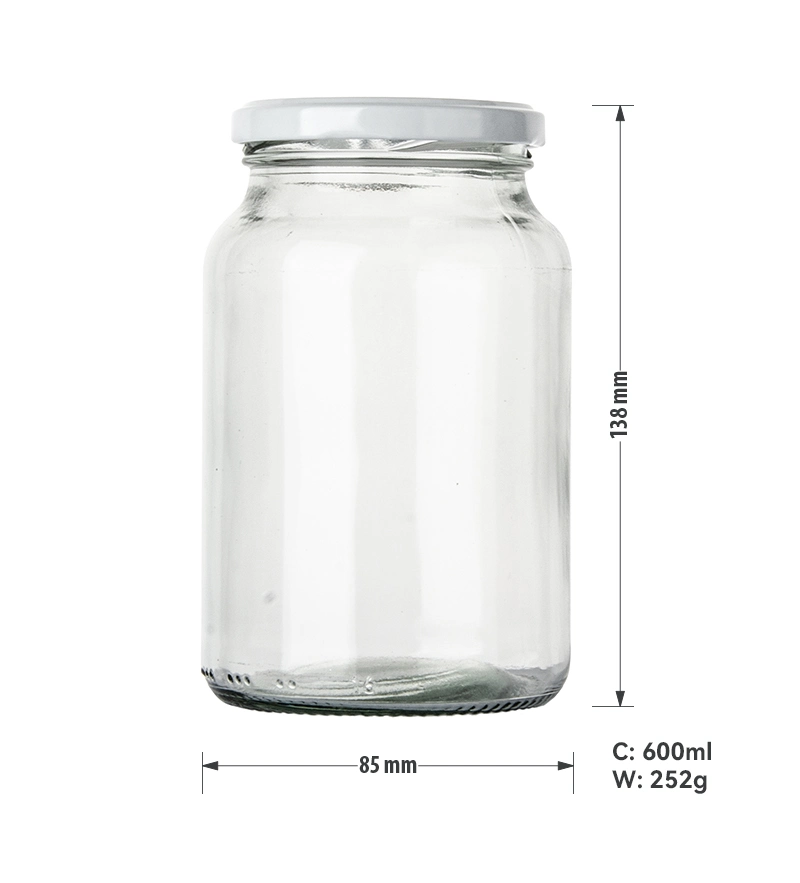 600ml 20oz Kitchen Round Jam Salad Canned Pickle Food Honey Glass Storage Jar with Sealed Ring