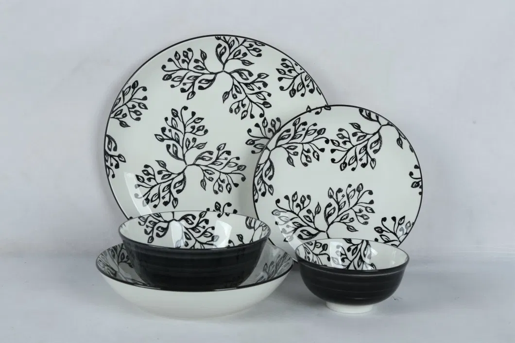 Custom Decal Home Tablewares Plastic Tableware Flower Print Round Melamine Dinnerware Set