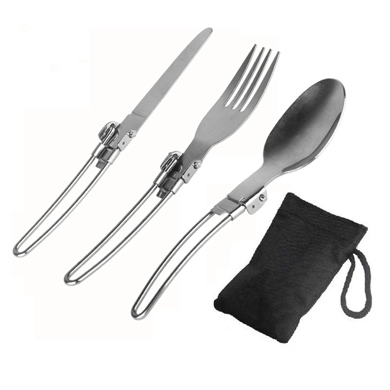 3 in 1 Stainless Steel Folding Spoon Fork Knife Set Dinner Flatware Utensils for Camping Picnic Travel Hiking Backpacking Outdoor Wyz19077