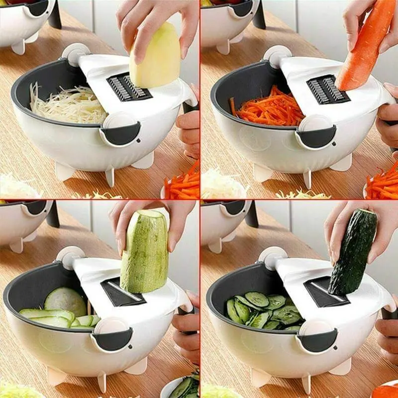 Rotate Vegetable Cutter Portable Slicer Chopper Grater Kitchen Tool 9 in 1 Multifunction Vegetable Cutter with Drain Basket Magic Bl11971