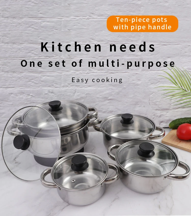 China Wholesale Kitchenware Pot Cookware Dinner Set Pan Kitchen Utensils Stainless Steel Cooking Pot