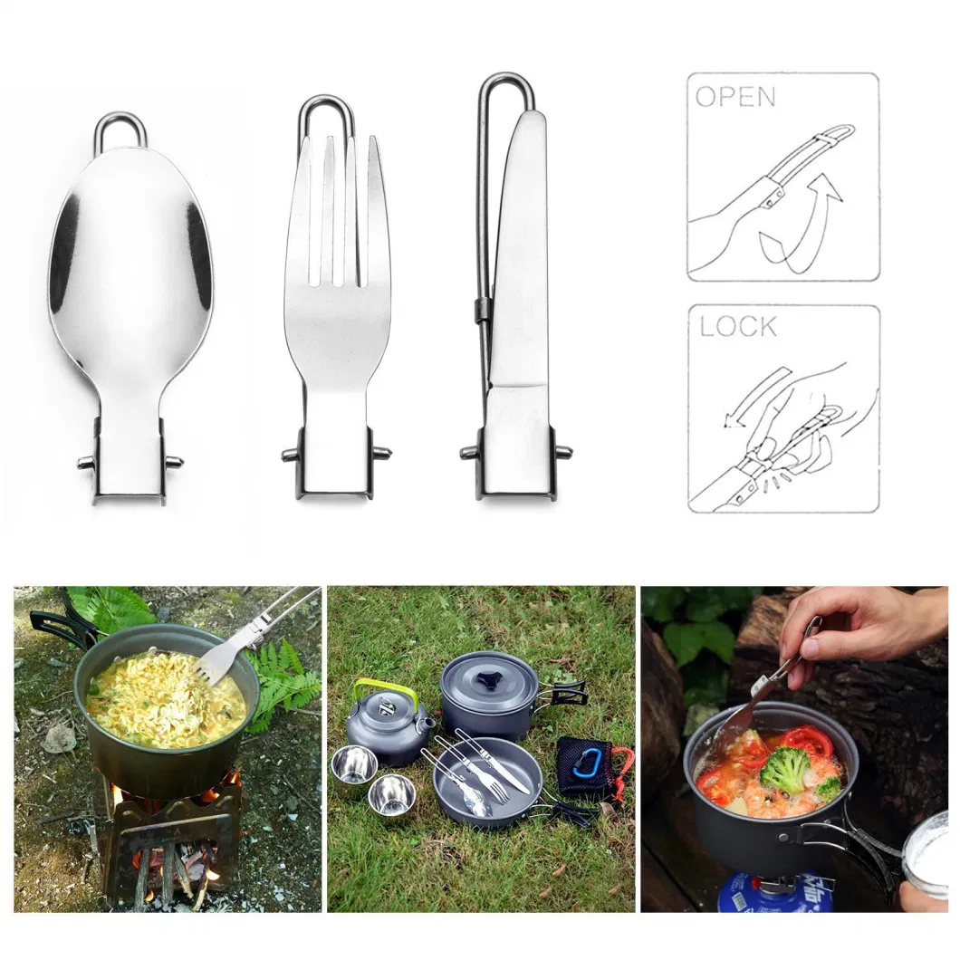 3 in 1 Stainless Steel Folding Spoon Fork Knife Set Dinner Flatware Utensils for Camping Picnic Travel Hiking Backpacking Outdoor Wyz19077