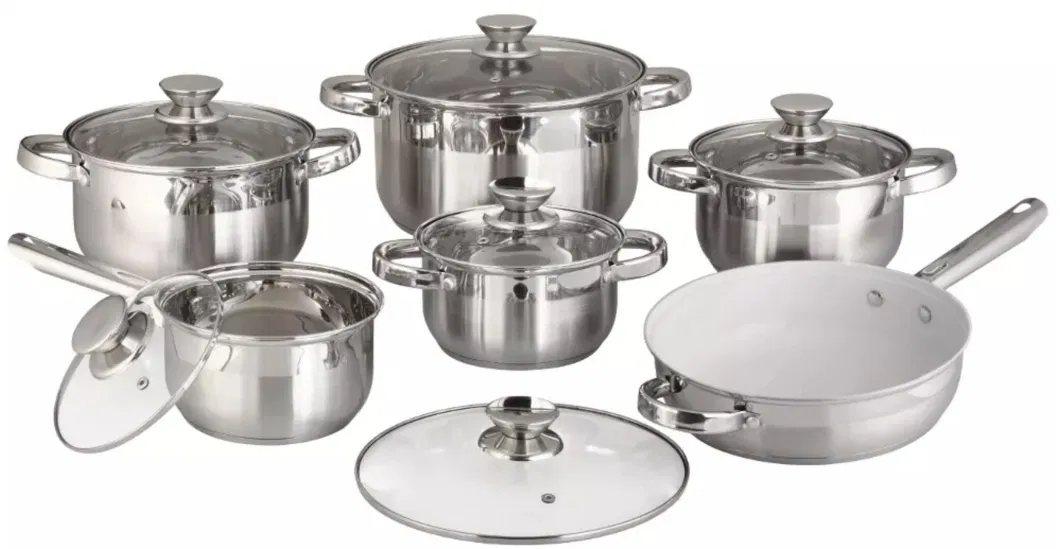 12PCS Stainless Steel Induction Cookware Set with Ceramic Nonstick Coating Fry Pan, Casseroles, All Cooktops Compatible, Kitchen Cooking Pots