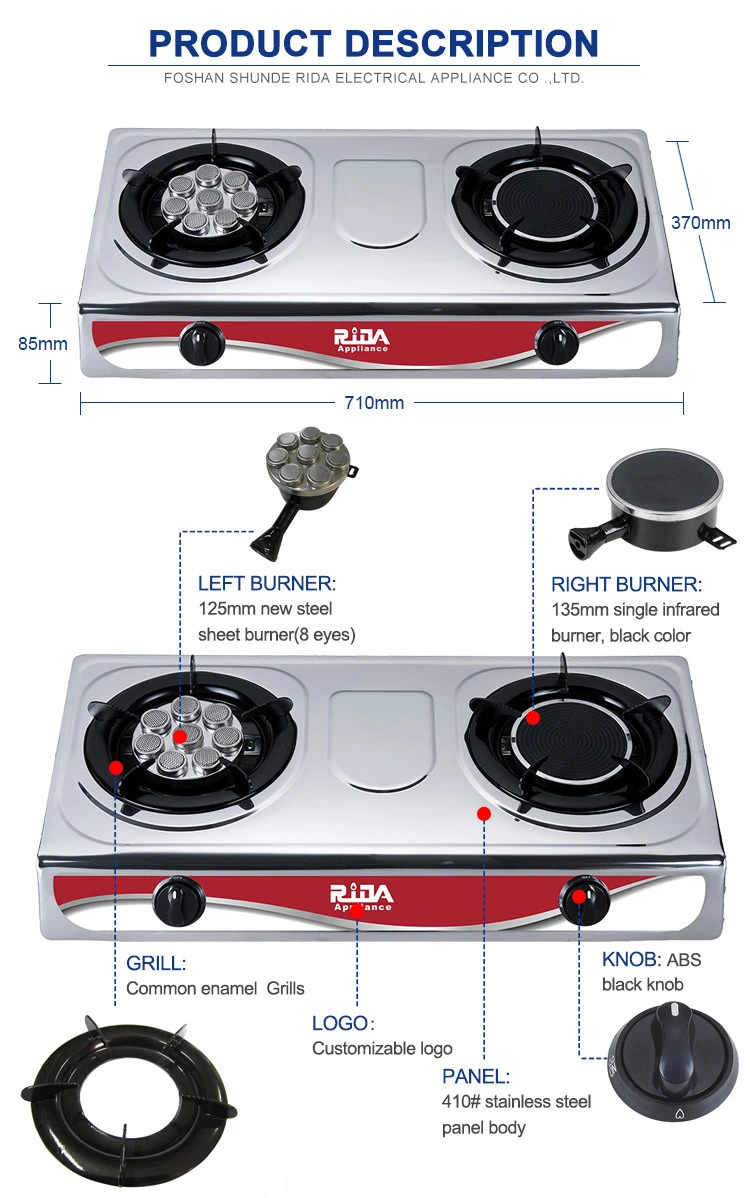 Thailand Popular 8 Ears Infrared Burner Stainless Steel Gas Stove Gas Cooker
