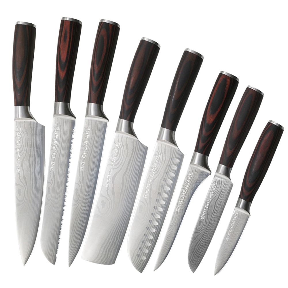 Hip-Home 8PCS Japanese Knife Wooden Bread Chef Knife Custom Kitchen Knife Set