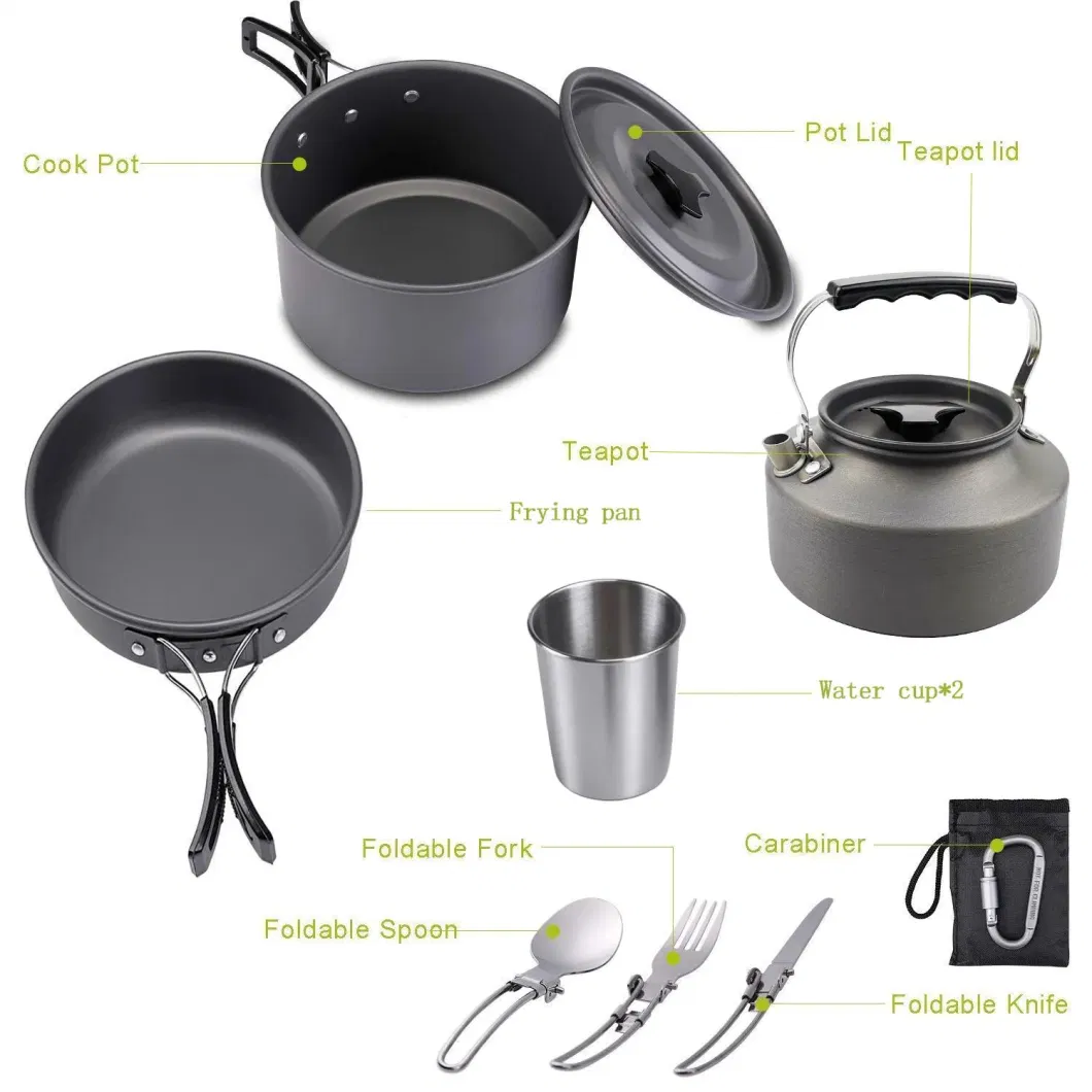 Hot Sale 2-3 People Outdoor Picnic Kitchen Tool Set Camping Folding Pot Set