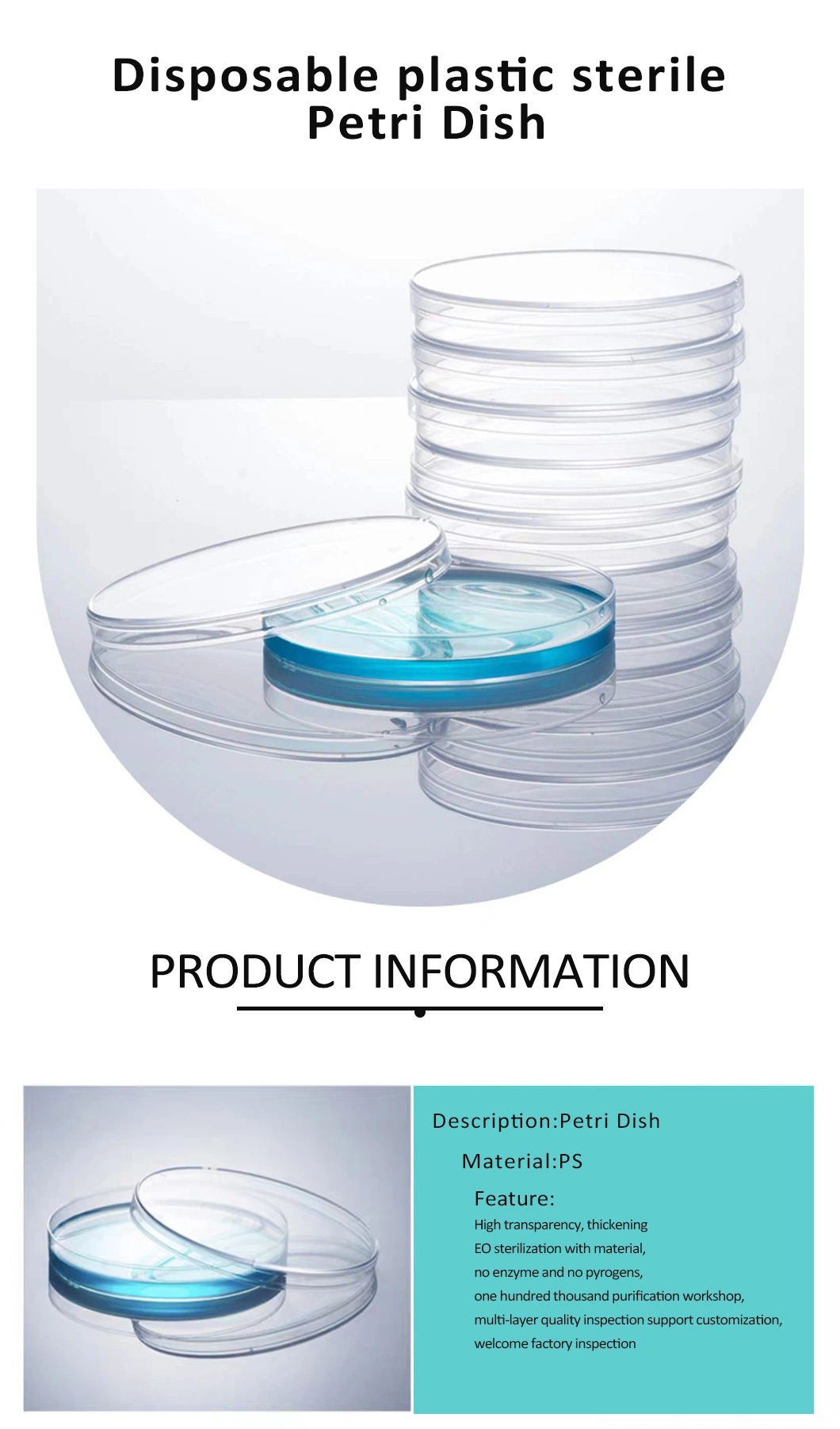 Siny Disposable 35 60 65 70 75 90 150mm Sterile Petri Dish