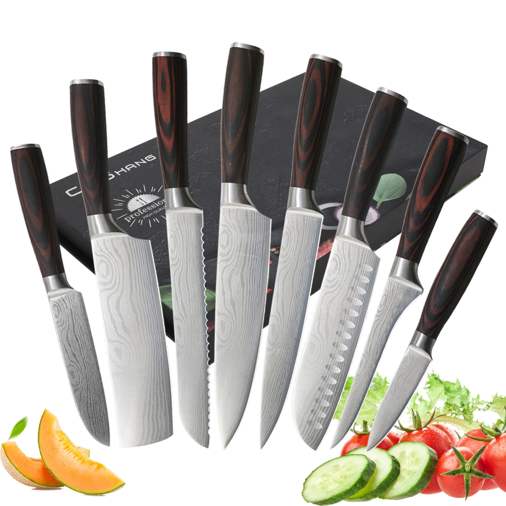 Hip-Home 8PCS Japanese Knife Wooden Bread Chef Knife Custom Kitchen Knife Set