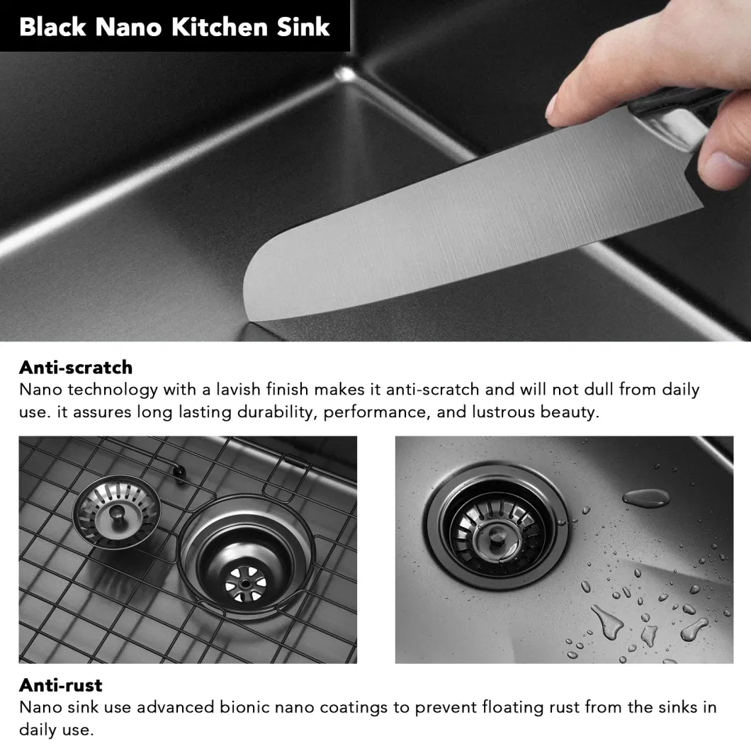 Aquacubic Black Single Kitchen Sink Vegetable Washing Basin Sink Kitchen Black Stainless Steel Black Sink Black Drainer