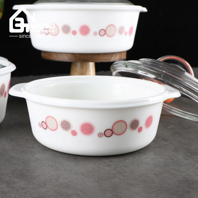 South America Hot 3PCS Opal Glass Casserole Set with Decal and Transparent Glass Lid Home Use Dinner Soup Tureen