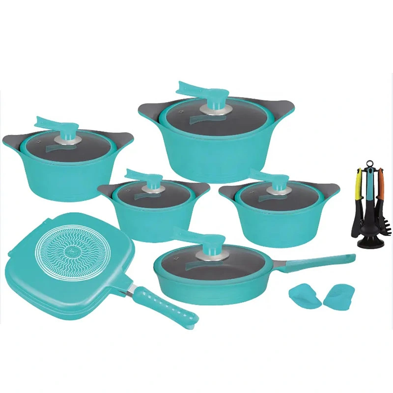 21PCS Non Stick Die Cast Aluminum Grill Pan Induction Cooking Pots Casserole Kitchen Cookware Set with Glass Lid