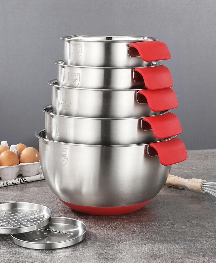 Wholesale Cooking Baking Accessory Stainless Steel Kitchen Salad Egg Mixing Bowl Set with Non-Skid Silicone Stand