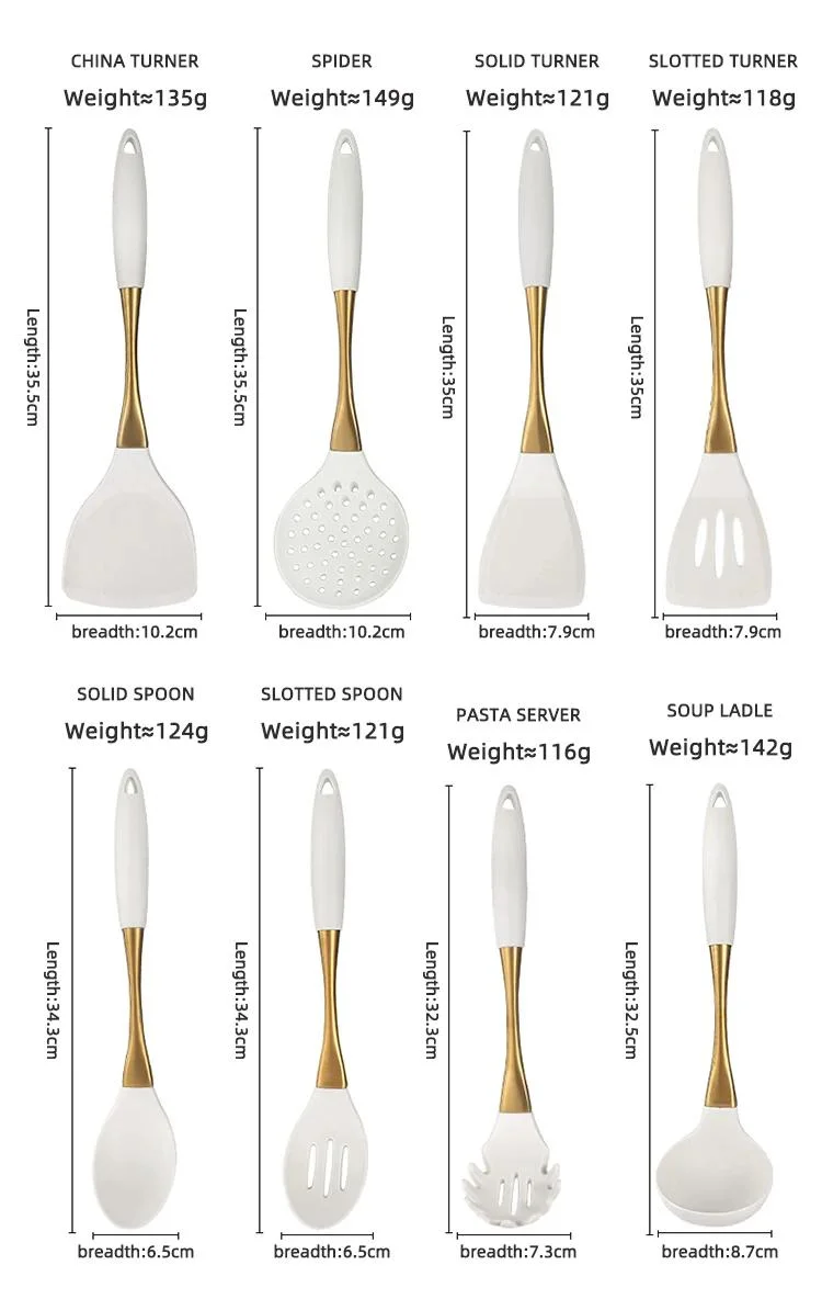 8PCS Wholesales Customize White Green Premium Cooking Tools Silicone Nylon Kitchen Utensils