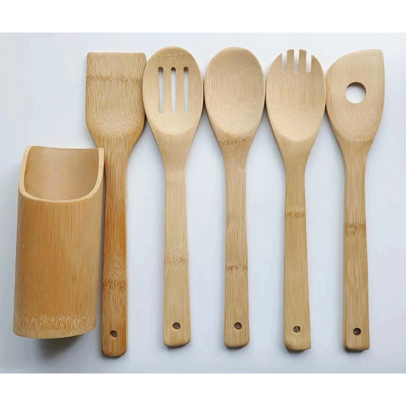 Reusable Bamboo Kitchen Cooking Utensil Tools Set Spatula Spoon Wholesale Custom