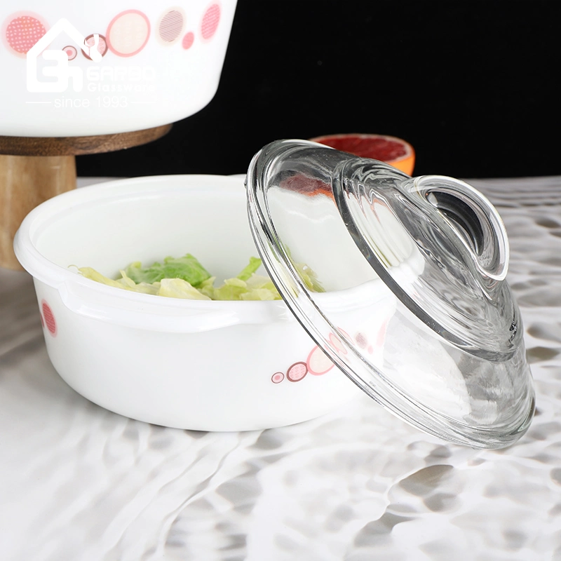 South America Hot 3PCS Opal Glass Casserole Set with Decal and Transparent Glass Lid Home Use Dinner Soup Tureen