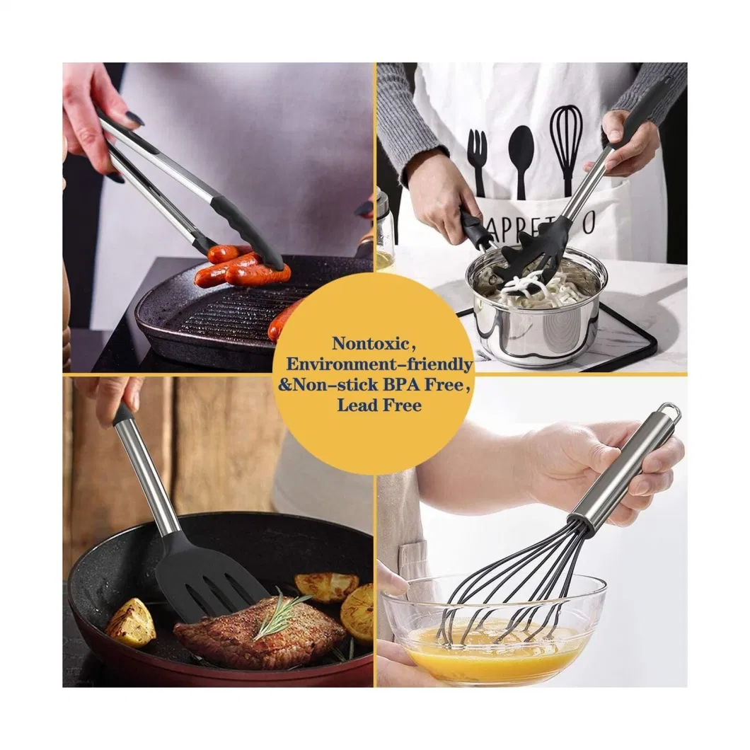 Heat Resistant Kitchen Accessories Cooking Utensil Kitchenware Non Stick Food Grade Handle Silicone Kitchen Utensils Set