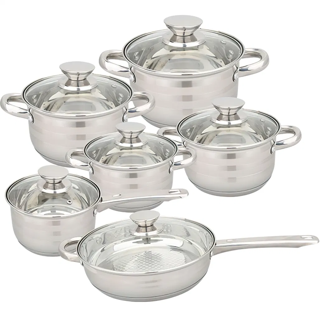 12PCS Stainless Steel Induction Cookware Set with Ceramic Nonstick Coating Fry Pan, Casseroles, All Cooktops Compatible, Kitchen Cooking Pots