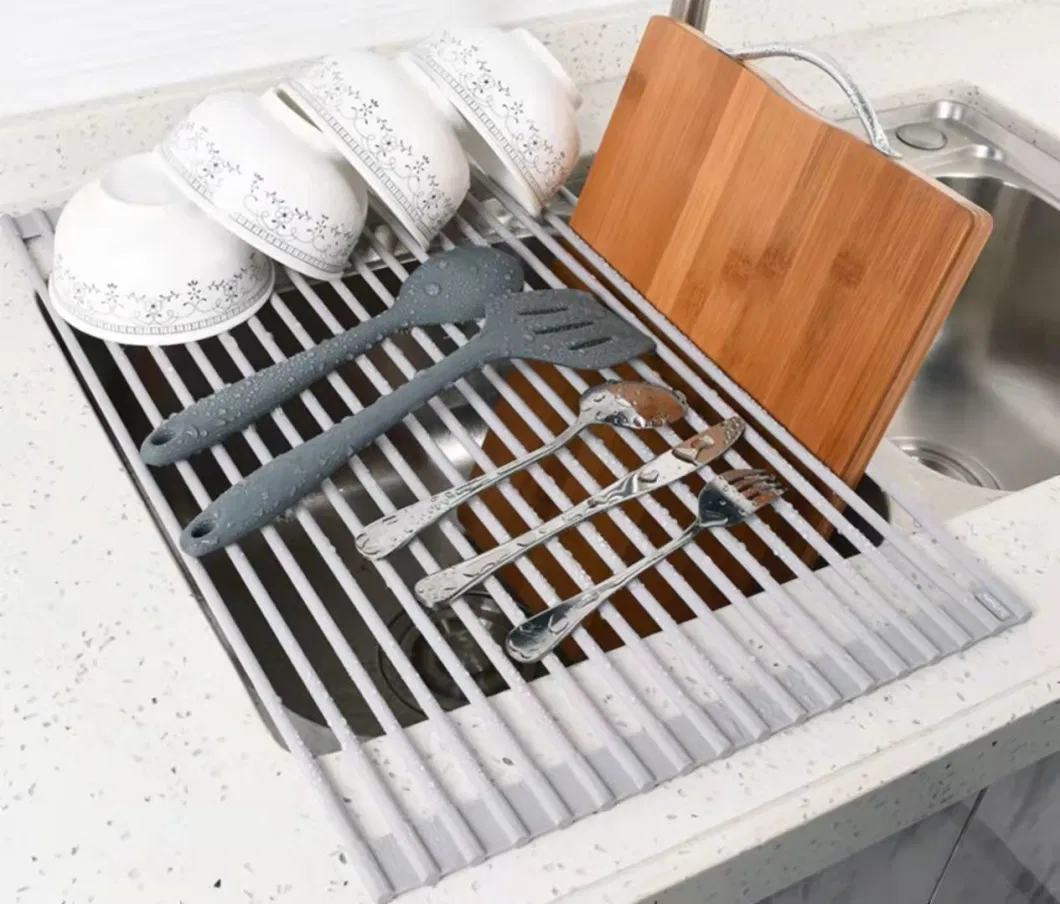 Dish Drying Rack Black Roll-up Over The Sink Multipurpose Kitchen Stainless Steel Dish Drainer