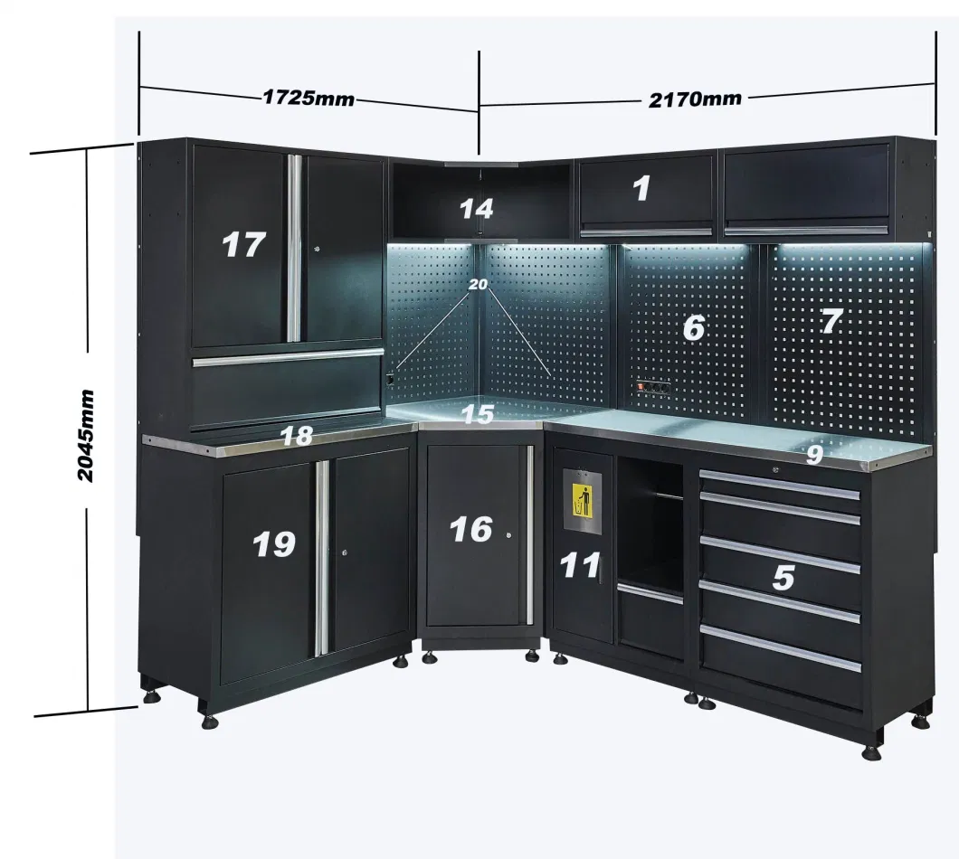 Modular Garage Storage Tool Organization Steel Workbench with Corner