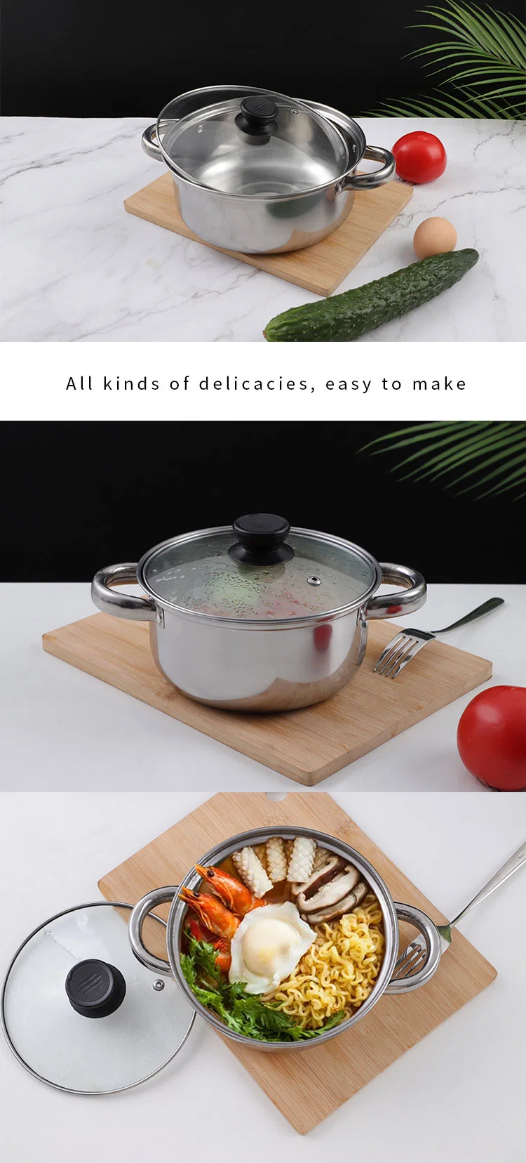 China Wholesale Kitchenware Pot Cookware Dinner Set Pan Kitchen Utensils Stainless Steel Cooking Pot