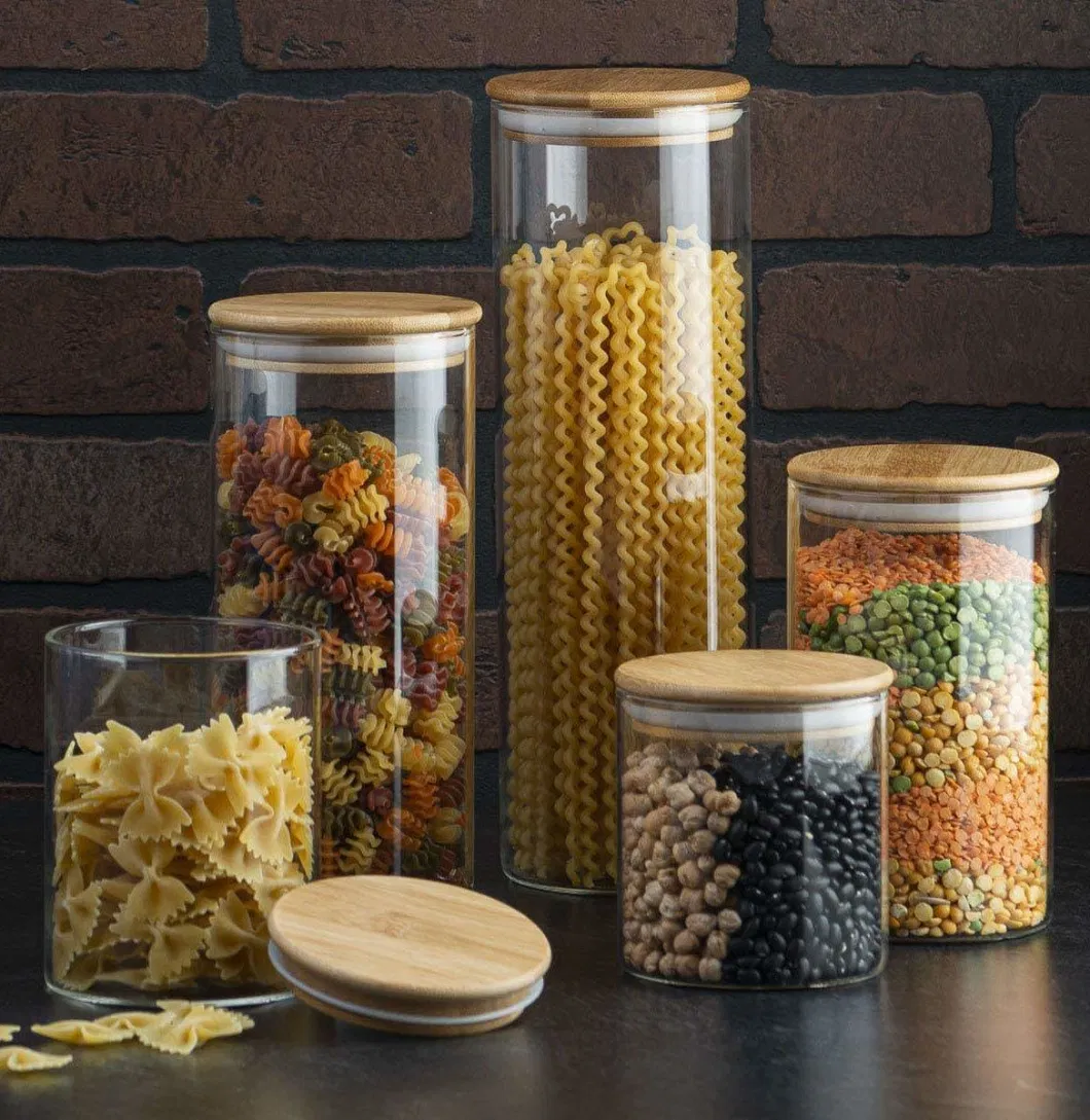 Sealed Glass Kitchen Jar Storage with Bamboo Lid for Kitchen, Bathroom and Pantry Glass Storage Jar