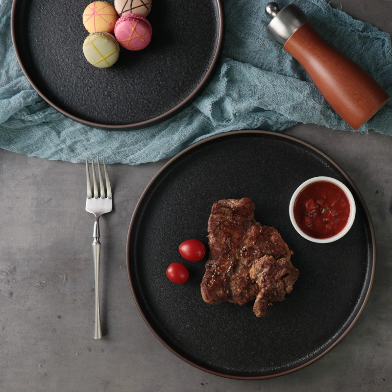 Modern Round Ceramic Dinner Plates and Bowls Hotel Black Nordic Restaurant Tableware Crockery Set for Parties