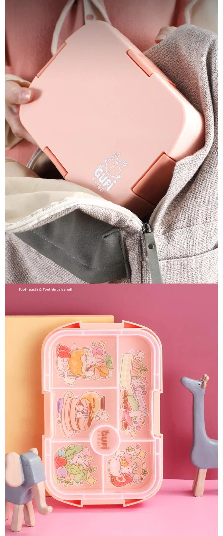 Wholesale 6-Compartment Bento Lunch Box Portable Leak-Proof Plastic School Children Dinnerware Sets Square Shape All-Season Eat