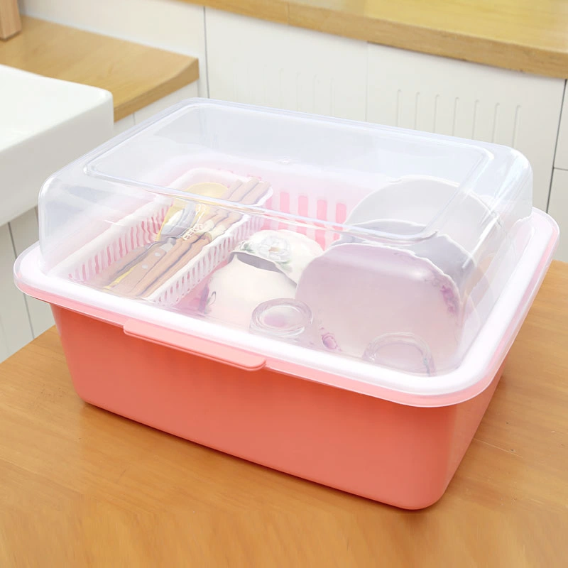 Creative Plastic Drying Rack Dish Draining Organizer with Dustproof Cover for Kitchen Use