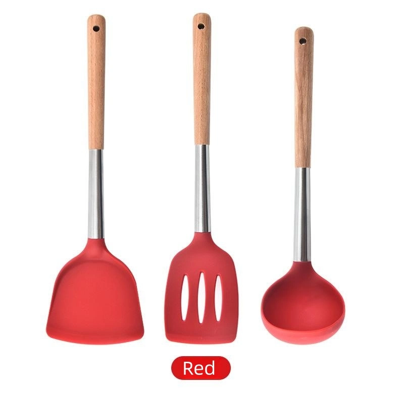 Non Stick Pot Silicone Wood Handle Kitchenware Set of Three Pieces