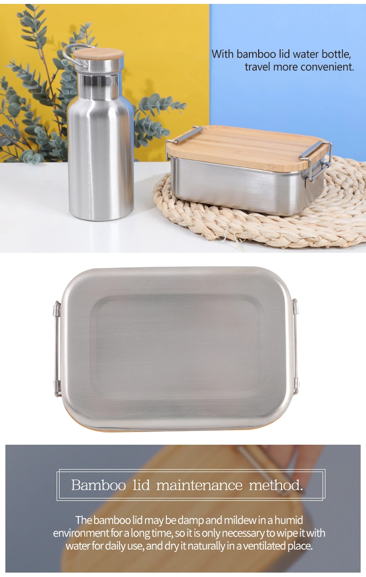 Exceptional Biodegradable Kitchenware Dinnerware Camping Sushi Burger Storage Bamboo Lid Bento Takeaway Lunch Box Stainless Steel Food Containers with Buckles