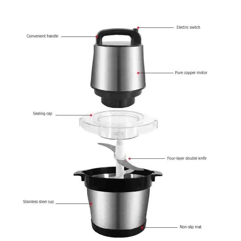 6L Stainless Steel Housing Stainless Steel Bowl Meat Grinder Electric Meat Cutter Portable Mincing Machine