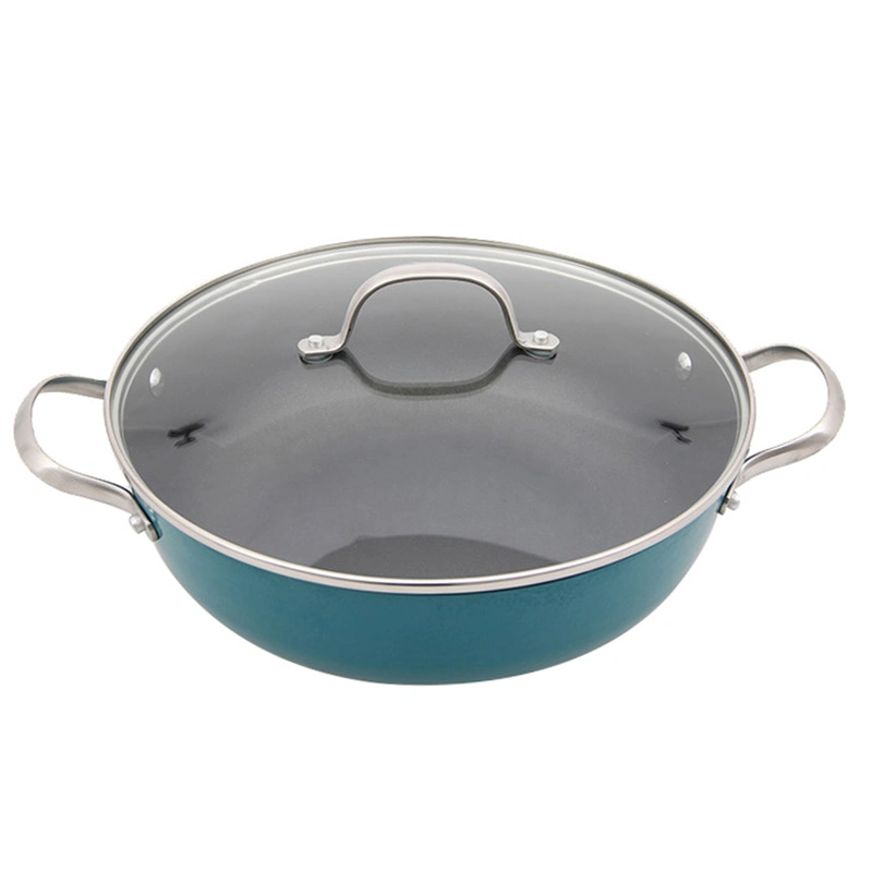 2PCS Hot Sale Cast Iron Enamel Nonstick Coating Casseroles Lightweight Cookware Flat Bottom Saucepan with Glass Lid