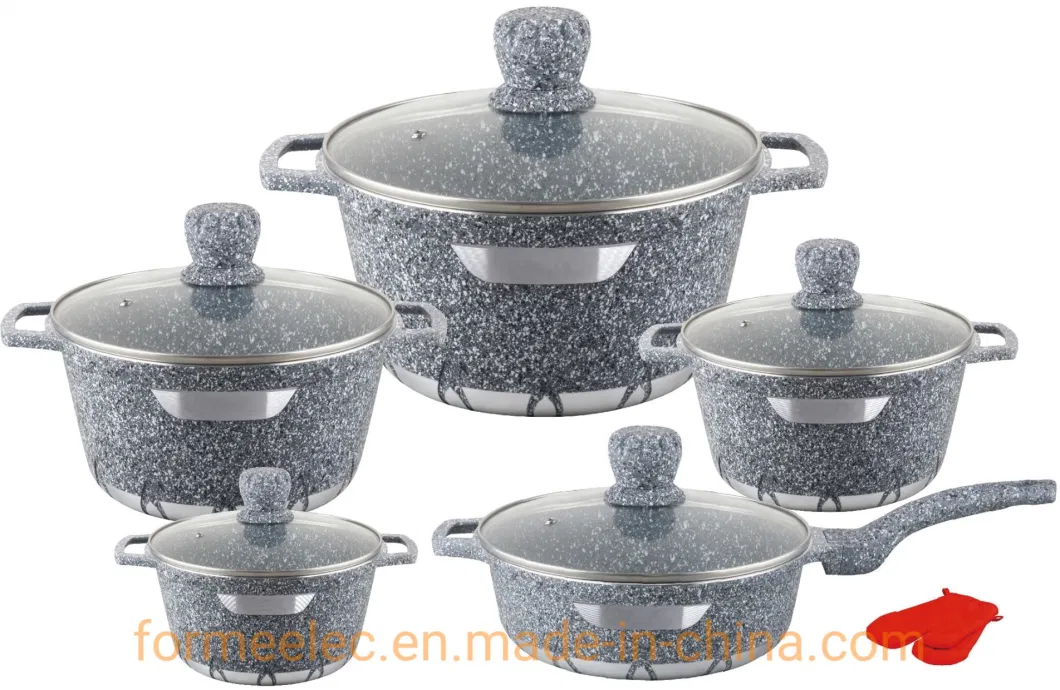 Ceramic Kitchenware Maifan Stone Casserole 6PCS Cookware Set Aluminum Granite Casserole Set