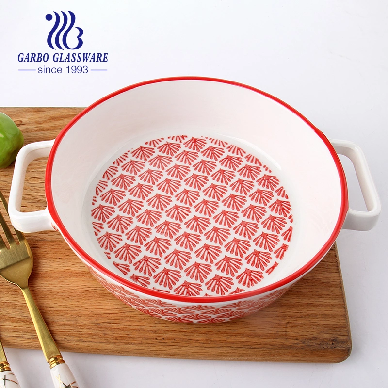 Wholesale Heat-Resistant Customized Ceramic Baking Pan Chafing Dish 3PCS Round Porcelain Baking Dish Set