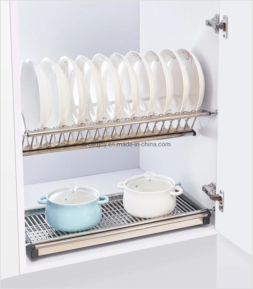 Wall Mounted Cabinet Hanging Stainless Steel Tray Organizer Unit Kitchenware Plate Storage Shelf Holder Kitchen Cabinet Accessory Cupboard Drainer Dish Rack