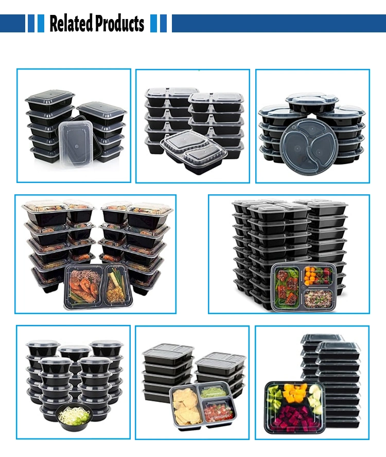 Custom Disposable Plastic Tableware 218mm Length PP Plastic Rectangle Black Box with Lid for Fast Food