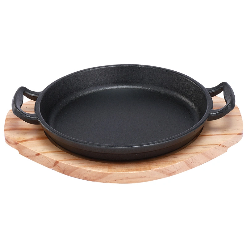 Cast Iron Oval Roasting Pan Baking Dish with Wooden Board