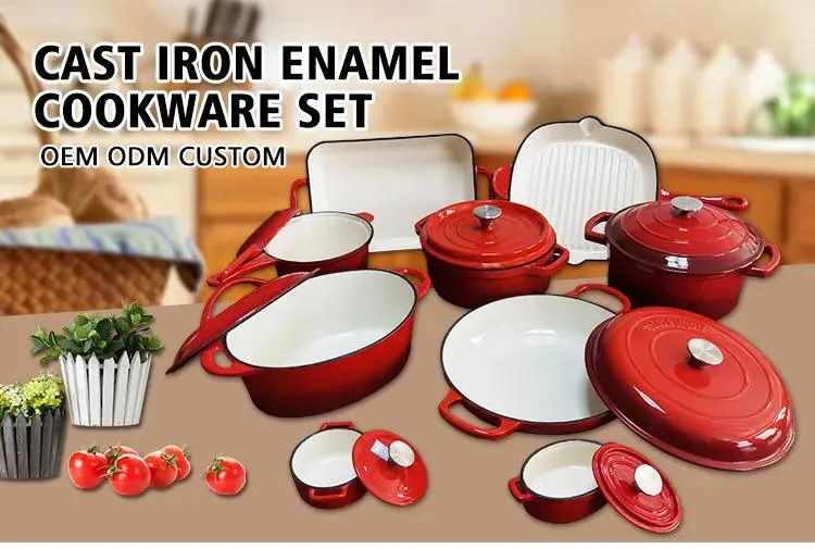 Kitchen Ware Non Stick Enamel Cast Iron Cooking Pots Sets Cookware Casserole and Frying Skillets Cookware Sets