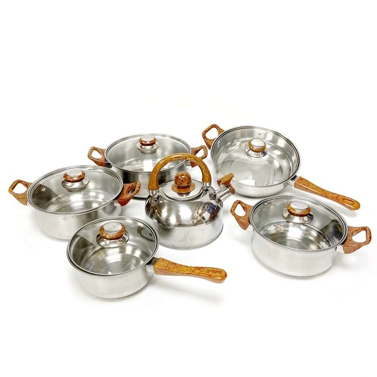 12 Pieces Kitchen Ware Stainless Steel Pots and Pans Cheap Cookware Set