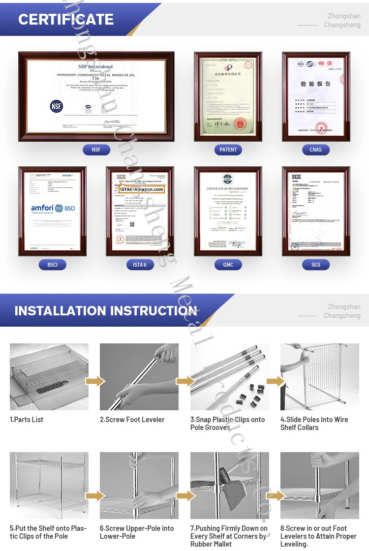 NSF Certificate Commercial Kitchen Storage Metal Wire Racks and Shelves